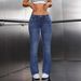 Women's Low-Rise Flared Jeans Royal Blue Distressed Denim Pants Bootcut Hem Stretchy Wide Leg Trousers_ecoleips.com