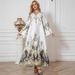 Muslim Women's Robe Printed Beaded Long Skirt Dress Abayas_ecoleips.com