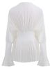 Fashion Women Blouses Solid Color V-neck Puff Sleeve Folds Girdle Waist Slim Pullover Shirts Button Up Designer Shirt Women L4SW_ecoleips.com
