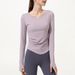 Women's Clothing Yoga Clothes Long Sleeves With Chest Pad V Neck Nude Sports Running Fitness Tops T Shirt_ecoleips.com