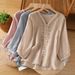 Artistic Vintage Cotton-Linen Embroidery Design Half-Sleeve Top Summer V-Neck Versatile Loose Belly-Covering T-Shirt For_ecoleips.com