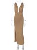 Hugcitar V Neck Backless Adjustable Straps Solid Bandage Draped Slit Sexy Maxi Dress Summer Women Elegant Birthday Party Outfit_ecoleips.com
