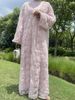 Modest Abaya Dress 2-Piece Set – Sheer Floral Beaded Jacket & Satin Slip Dress, Elegant Layered Outfit For Parties & Evening Wear_ecoleips.com