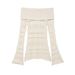 Milk White One-word Shoulder Hollow Knitted Sweater Top_ecoleips.com