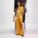 Women's Satin Short Sleeved Casual Suit With Tie Up Collar Fashion Vacation Wear_ecoleips.com