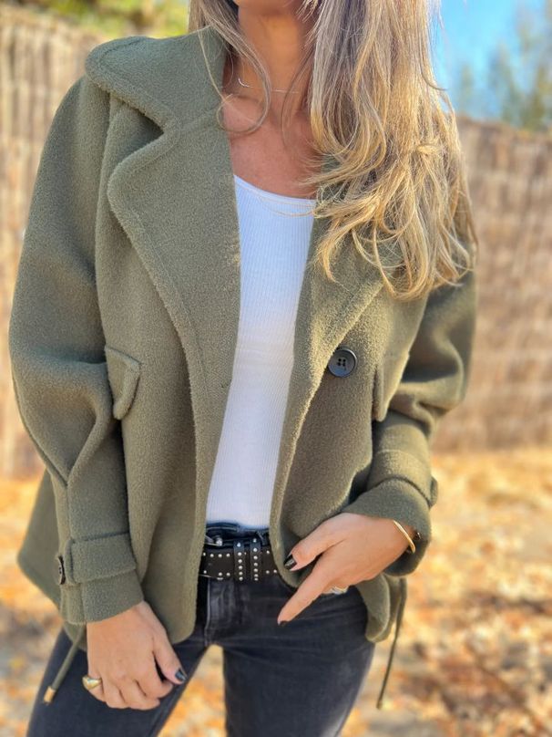 Elegant Wool Blend Notch Lapel Blazer With Button Closure & Faux Pockets – Versatile Women's Office & Casual Jacket_ecoleips.com