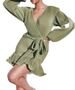 Short Sleeveless Dress With Deep V-Neck & Puff Shoulders – Elegant Pleated, Pure Color_ecoleips.com