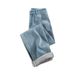 Women's Clothing High-Waisted Fleece Lined Thickened Denim Jeans Warm Wide Leg Slimming Straight Leg Loose Fitting Long Pants For Autumn Winter_ecoleips.com