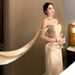 Voya Voya Amber Light Gold Strapless Engagement Luxurious Bridal Toast Dress, Morning Gown Dress_ecoleips.com