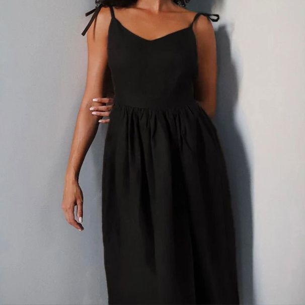 Women's Clothing Backless Skirt Sexy V Neck Fashion Solid Color Sleeveless Suspender Dress_ecoleips.com