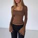 Sexy Long Sleeve Ribbed Lace Trim Blouse - U-Neck Bodycon Top With Bell Sleeves For Women Fashion Trends_ecoleips.com