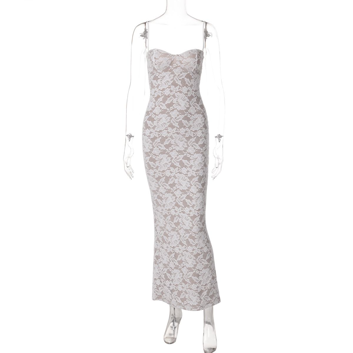 European And American Women's Fashion 2026 Summer Best-Seller Sexy Lace Patchwork Strapless Backless Long Slim-Fit_ecoleips.com