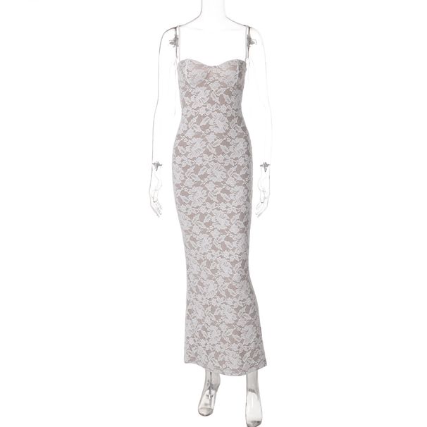 European And American Women's Fashion 2026 Summer Best-Seller Sexy Lace Patchwork Strapless Backless Long Slim-Fit_ecoleips.com