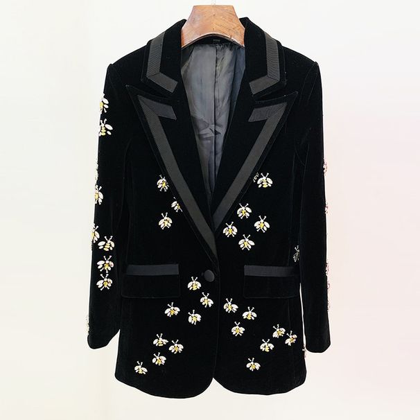 Women’s Slim-Fit Velvet Blazer With Diamond Beading – Elegant Office & Evening Jacket, Black, S-XXXL_ecoleips.com