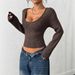 Women's Clothing Basic Long Sleeve Knit Sweater - Soft Round Neck Pullover Top For Fall & Winter - Solid Color Casual T-Shirt (Black, Gray, Beige)_ecoleips.com