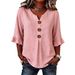 Women's Clothing Women's V Neck Button Top Style Cotton Linen Summer For Formal & Casual For Women Slim Fit Casual T-Shirt_ecoleips.com