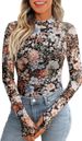 Cross-Border European And American TK2026 Hot-Selling Pullover High Neck Long Sleeve Lace Floral Mesh Base Shirt_ecoleips.com