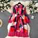 Women's French Retro Pleated Print Dress High End Loose Slim Casual Mid Length Skirt With Tie Waist For Summer_ecoleips.com