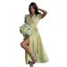 Women's V-Neck Floral Wrap Dress – Summer Boho Midi Dress With Side Slit & Waist Tie (Yellow) Versatile Length_ecoleips.com