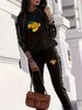 Women's Autumn Winter Unique Print Classic Two Stripes Loose Fitting Comfortable Hooded Sweatshirt Set_ecoleips.com