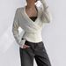 Women's V-Neck Knit Sweater Korean Style Slim Fit Long Sleeve Pullover Soft Ribbed Waist Crossover Design_ecoleips.com