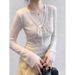 French-style Lace-up Bow V-neck Long-sleeve Women's T-shirt, 2026 Summer New Slim-fit Exquisite Lace Top_ecoleips.com