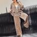 Women's Leopard Print Lounge Set Long Sleeve Notch Collar Top Drawstring Waist Pants Casual Outfit for Fall Winter_ecoleips.com