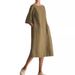 Plus Size Boho Pocket Dress – Breathable Linen-Blend Midi Dress With 3/4 Sleeves (Khaki/Burgundy/Gray/Black, S-4XL)_ecoleips.com