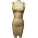 Luxury Gold Sequined Backless Mini Dress Women's Bodycon Bandage Dress Style Sexy Vacation Wear_ecoleips.com