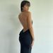 2026 Sexy Backless Halter-Neck Strappy Maxi Dress Women's Fitted Elegant Birthday Party Dress_ecoleips.com