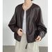Aria Basics Taochuan Korean-style Retro Casual Jacket With A Sophisticated Round Neck And Soft Leather Texture 2786_ecoleips.com
