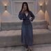 Women's Double Breasted Denim A-Line Dress - Casual Long Sleeve Mid Waist Maxi Dress With Notched Collar_ecoleips.com