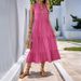 Women's Clothing Pleated Solid Color Stand Collar Sleeveless Dress_ecoleips.com