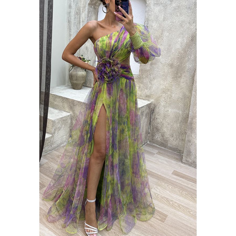 Women's Off-Shoulder Mesh Dress Casual Fashion American Style Thin Summer Elegant Party Dress For Adults_ecoleips.com