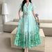 Elegant Floral Print V-Neck A-Line Dress For Women - Chiffon Office & Vacation Dress With Button Details_ecoleips.com