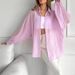 Women's Linen Blend Long Sleeve Shirt - Lightweight Sun Protection Cover Up Blouse_ecoleips.com