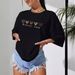Women's Casual Black T-Shirt round Neck Short Sleeve Heart Letter Print Loose Fit European American Style Simple Sports Top_ecoleips.com