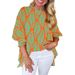 Women’S Floral Print Round-Neck Blouse – Summer Ruffle Sleeve Top With Artistic Draping (5 Vibrant Colors, Relaxed Fit, Breathable Polyester)_ecoleips.com