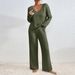 Women's V Neck Long Sleeve Suit Loose Fit Casual Ribbed Brushed Set For Autumn WinterRelaxed Everyday Wear Versatile Comfortable Feshion Trend_ecoleips.com