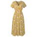 Cross-border Spring/Summer New European And American Chiffon Beach Printed V-neck Short Sleeve Bohemian Dress_ecoleips.com