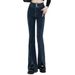 Women's Stretch Denim Pants, Slim Fit With Front Seam & Diagonal Slit Detail For A Flattering Look, Trendy Flared Bootcut Jeans_ecoleips.com