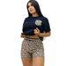 European And American Cross-border Women's Clothing, New Summer Fashion Printed Round-neck Pocket Short-sleeve Shorts_ecoleips.com