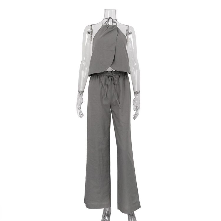 2026 European American Summer New Sexy Two-Piece Set: Tie-Neck Sleeveless Tank Top And Wide-Leg Pants Outfit For Women_ecoleips.com