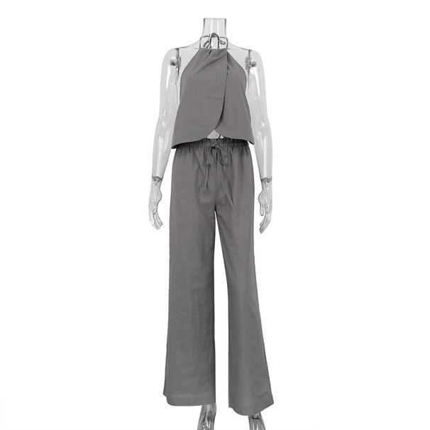 2026 European American Summer New Sexy Two-Piece Set: Tie-Neck Sleeveless Tank Top And Wide-Leg Pants Outfit For Women_ecoleips.com