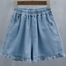 Short Pants For Woman To Wear Elastic Waist Women's Shorts Denim Mid Length Kawaii Cute Ruffle Knee Jeans Bermuda Half_ecoleips.com