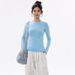 Women's Tencel Merino Wool Base Layer Long Sleeve Round Neck Warm Thumb Buckle Yoga Suit Inner Thin Top_ecoleips.com