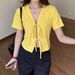 AD457 Quality Model 2025 Summer Girl's Style Fresh And Sweet Polyester Cardigan V-Neck Slim-Fit Women's T-Shirt_ecoleips.com