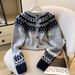 Nordic Fair Isle Short Knit Cardigan - Cozy Cropped Sweater For Women, Versatile Layering Piece, Retro-Inspired & Slimming_ecoleips.com