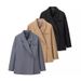 Women's Oversized Blazer Jacket - Classic Notch Lapel Long Sleeve Coat With Pockets, Polyester Casual Work Office Wear (Black/Grey/Khaki, S/M/L)_ecoleips.com