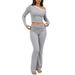 Women's Ribbed Off-Shoulder Top & High-Waisted Pants Set | Sexy Crop Top Casual Streetwear Two-Piece Outfit_ecoleips.com